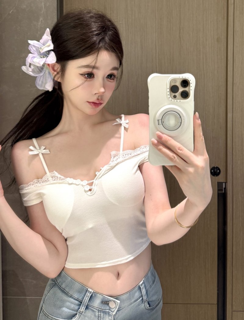 Lace bottoming vest sling bow tops for women
