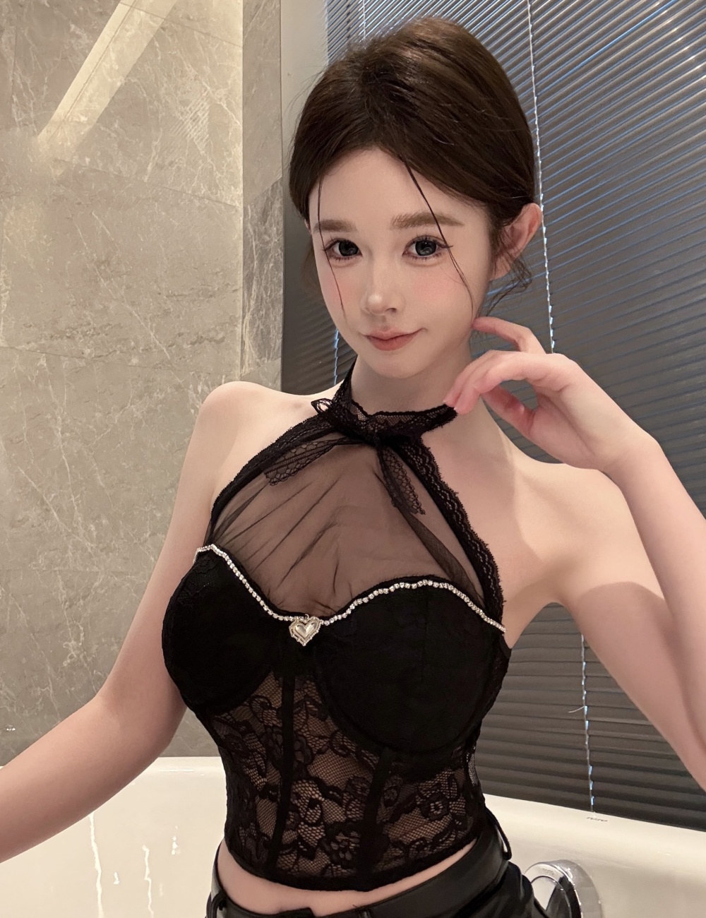 Lace spicegirl sling vest halter splice tops for women