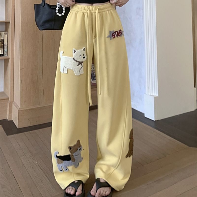 Summer embroidery pants high waist casual pants for women