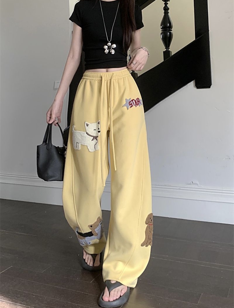 Summer embroidery pants high waist casual pants for women