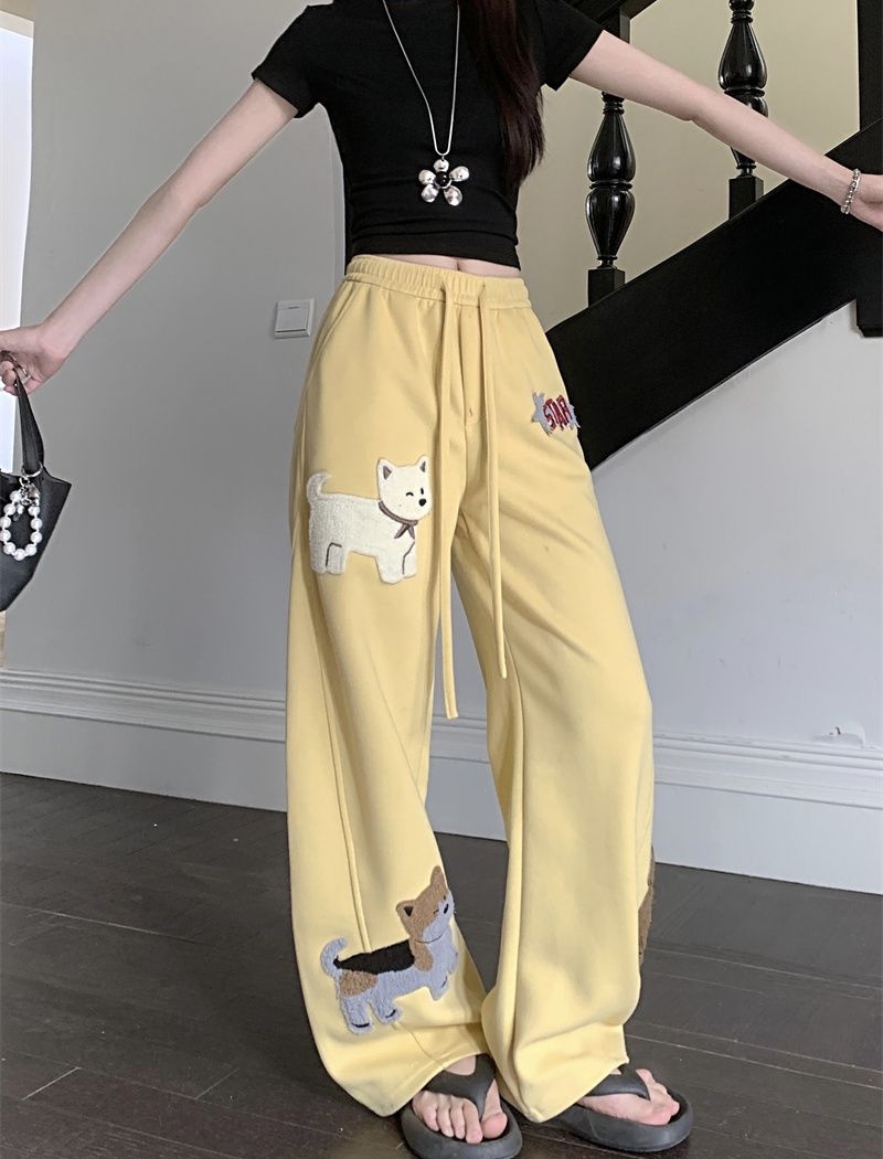 Summer embroidery pants high waist casual pants for women