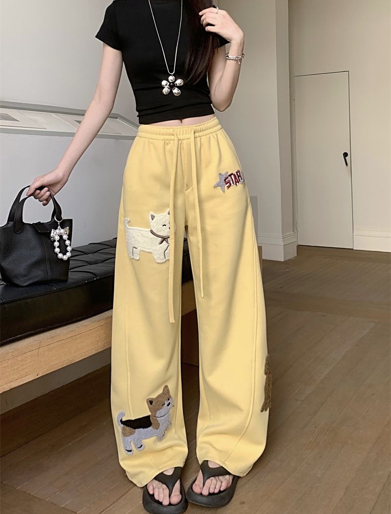 Summer embroidery pants high waist casual pants for women