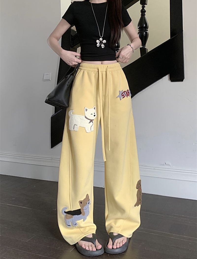Summer embroidery pants high waist casual pants for women