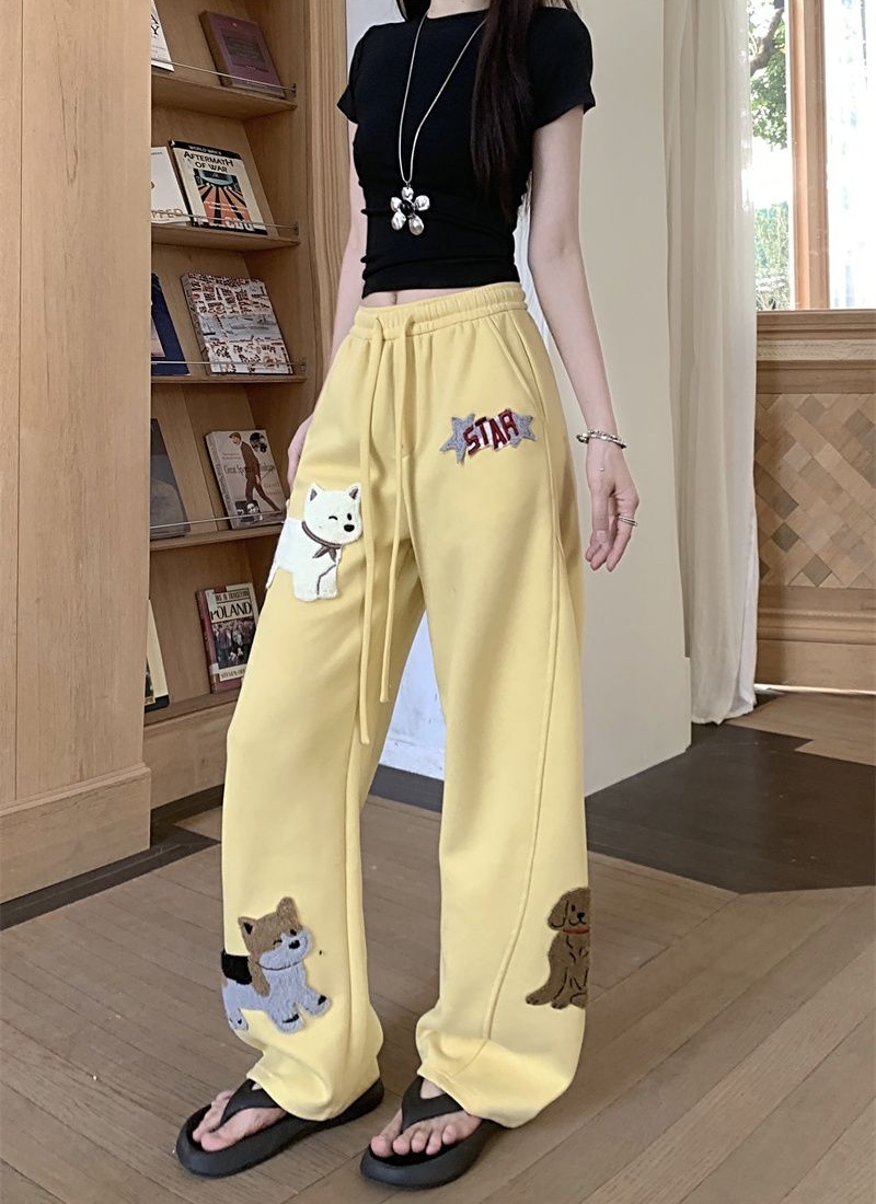 Summer embroidery pants high waist casual pants for women