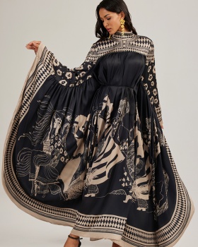 Bat printing France style shirts long big skirt dress