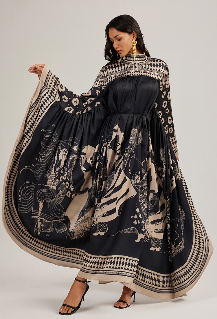 Bat printing France style shirts long big skirt dress