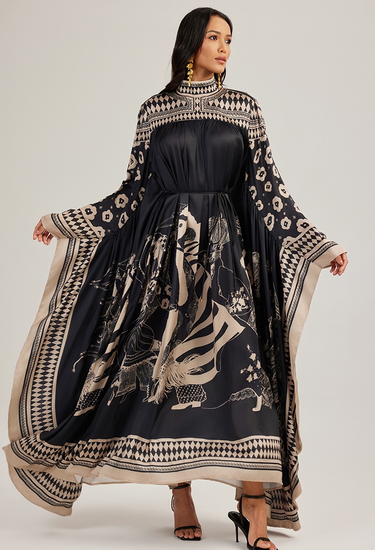 Bat printing France style shirts long big skirt dress
