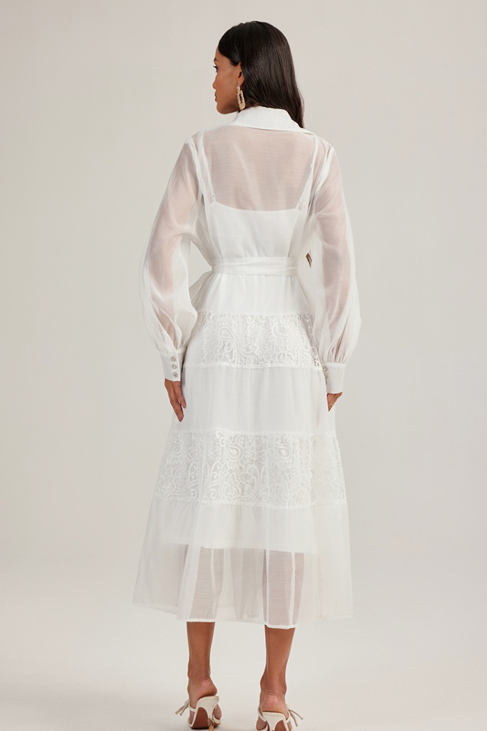 France style lace long dress with sling court style dress
