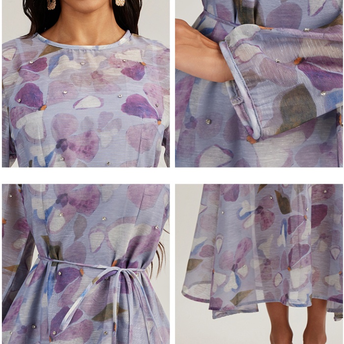 Beading long sleeve long dress court style with sling jumpsuit