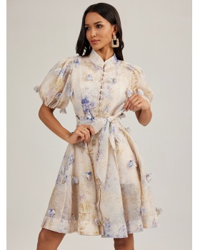 Beading colors vacation France style printing short dress