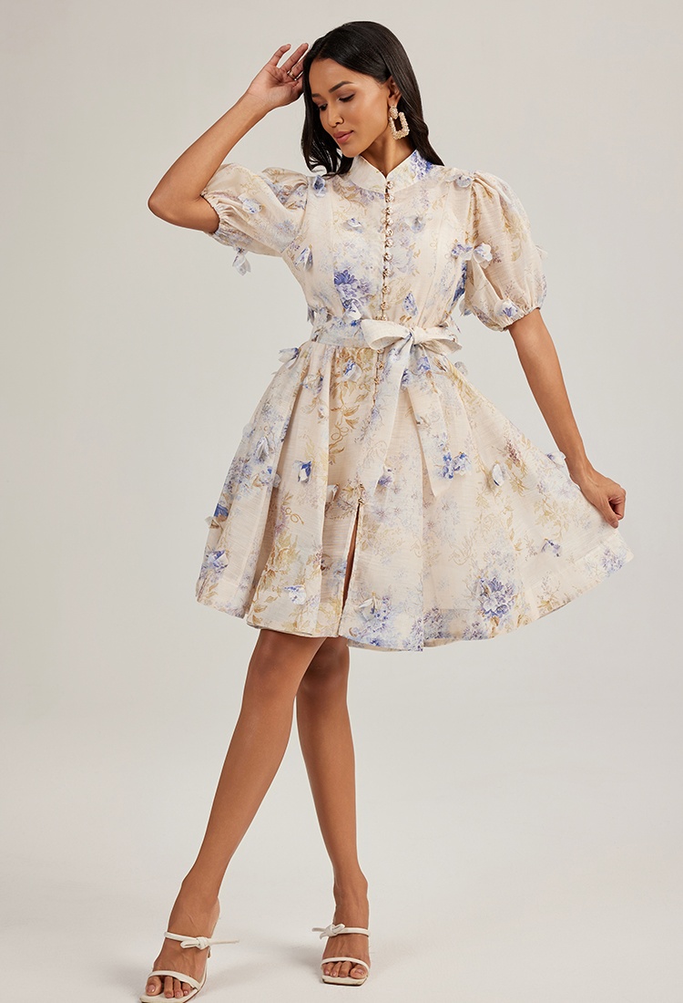 Beading colors vacation France style printing short dress