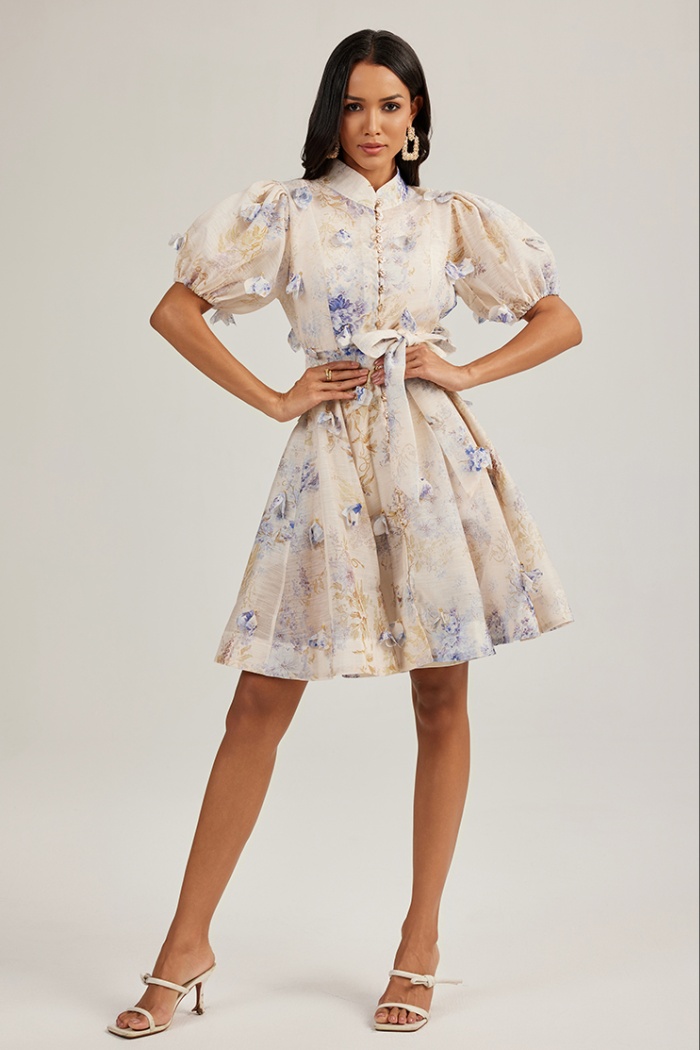 Beading colors vacation France style printing short dress