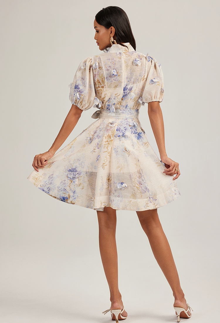 Beading colors vacation France style printing short dress