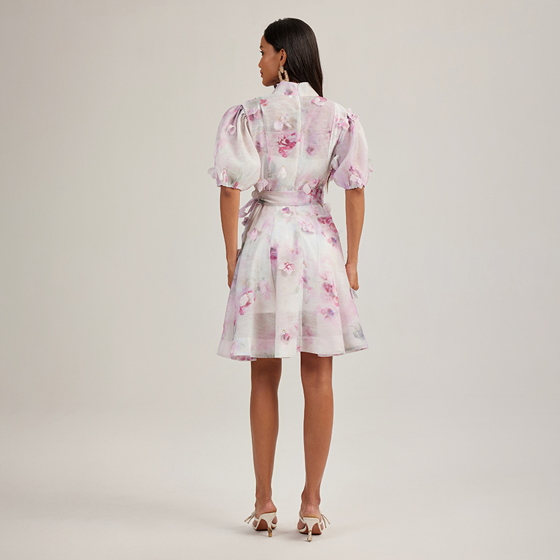 Beading colors vacation France style printing short dress
