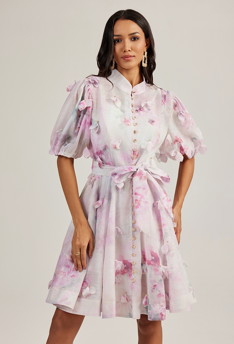 Beading colors vacation France style printing short dress