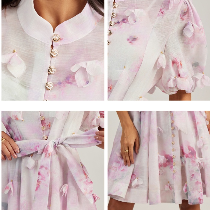 Beading colors vacation France style printing short dress