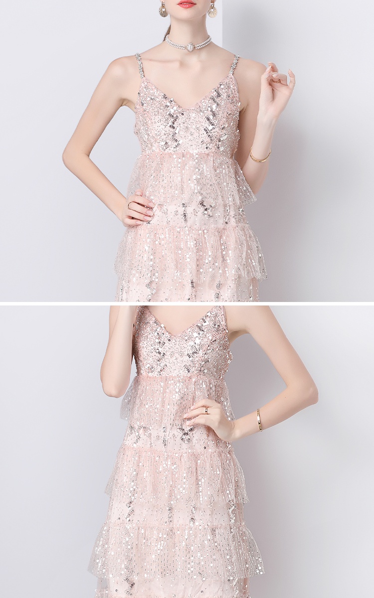 Sling sequins pink rhinestone dress