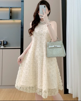 Summer halter dress rhinestone flowers long dress