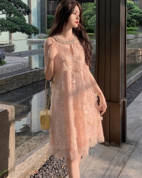 Halter ladies flowers sequins stereoscopic dress