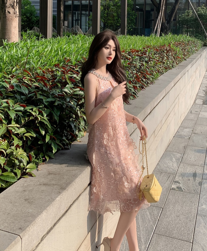 Halter ladies flowers sequins stereoscopic dress