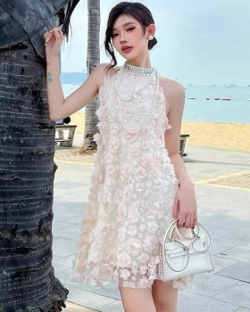 Temperament beading stereoscopic gauze dress for women