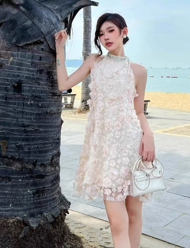 Temperament beading stereoscopic gauze dress for women