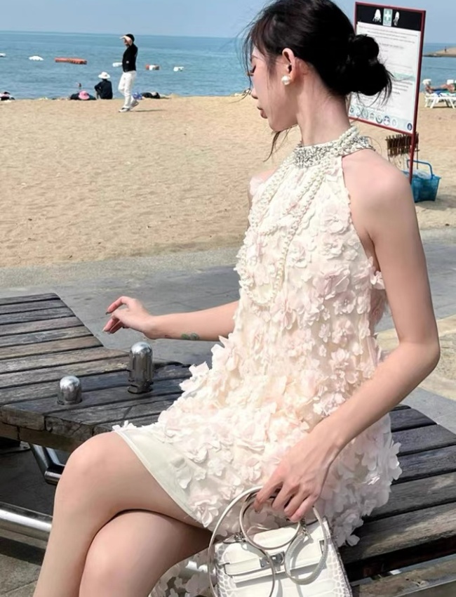 Temperament beading stereoscopic gauze dress for women