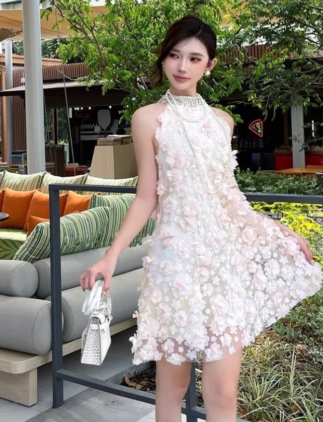 Temperament beading stereoscopic gauze dress for women