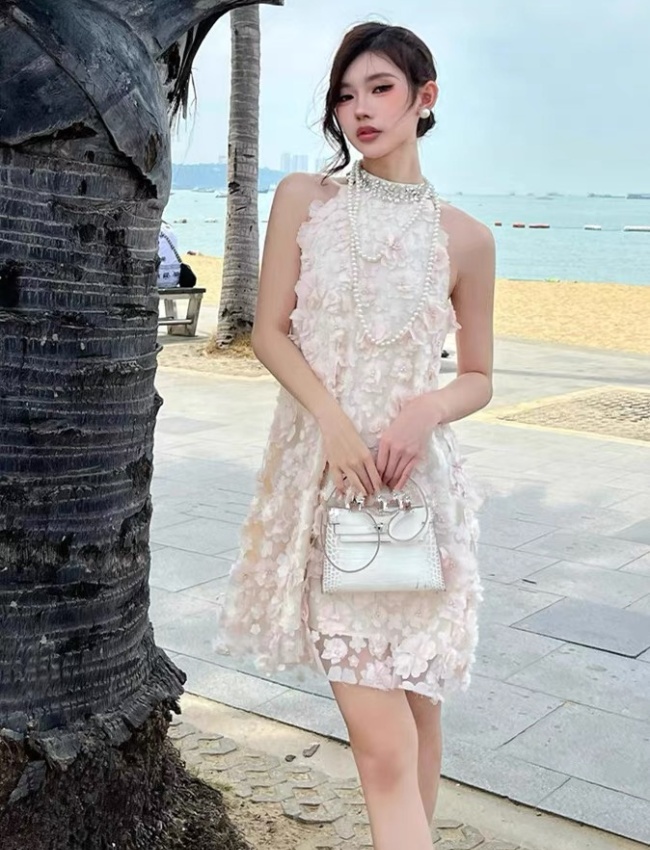 Temperament beading stereoscopic gauze dress for women
