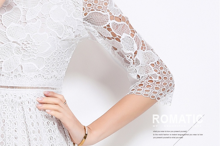 Lace slim printing long sleeve hollow dress