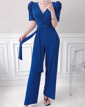 Puff sleeve frenum jumpsuit conjoined Korean style long pants