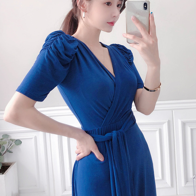 Puff sleeve frenum jumpsuit conjoined Korean style long pants