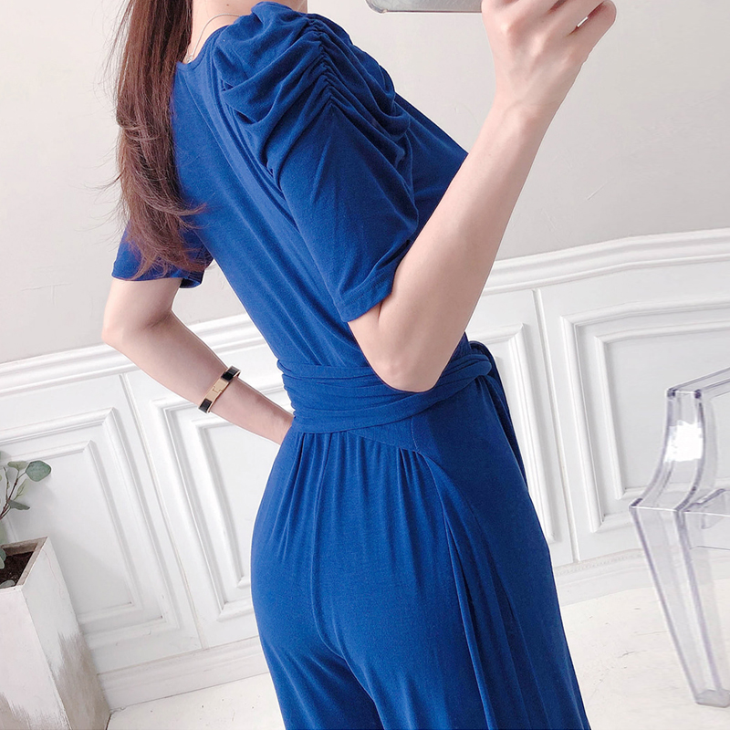 Puff sleeve frenum jumpsuit conjoined Korean style long pants