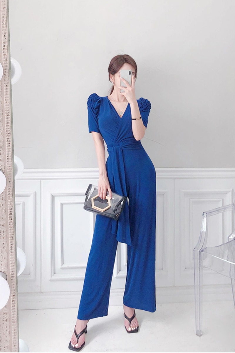 Puff sleeve frenum jumpsuit conjoined Korean style long pants