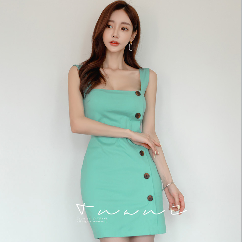 Summer Korean style temperament slim square collar dress