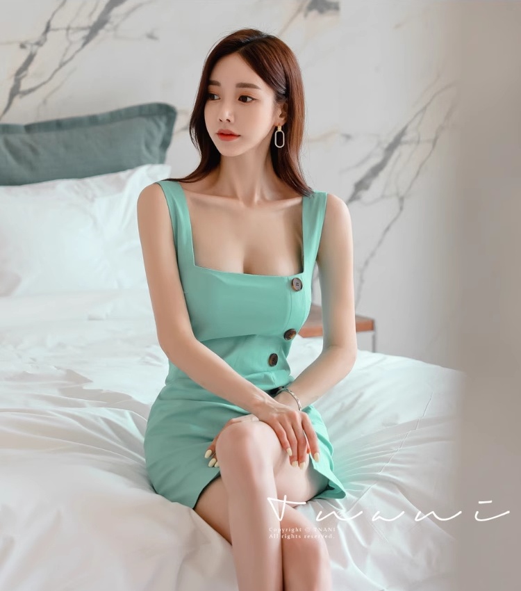 Summer Korean style temperament slim square collar dress