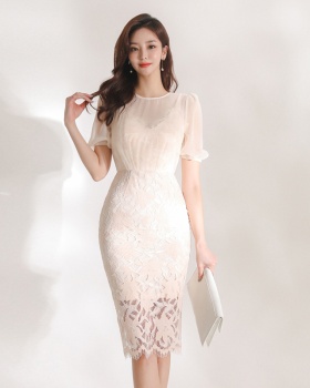Lace slim high waist summer wrapped chest Pseudo-two dress