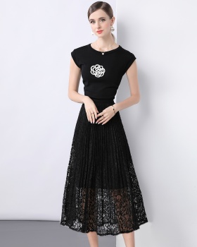 Lace small shirt knitted tops a set