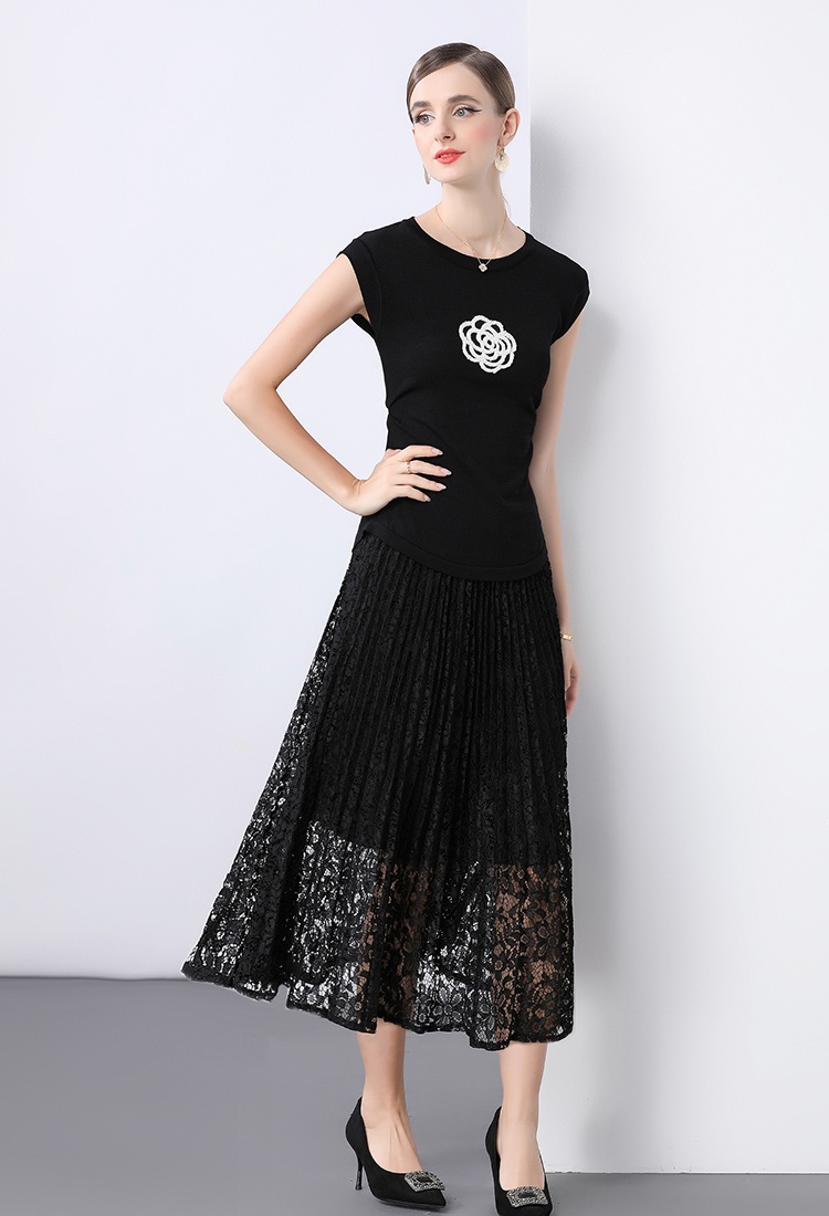 Lace small shirt knitted tops a set