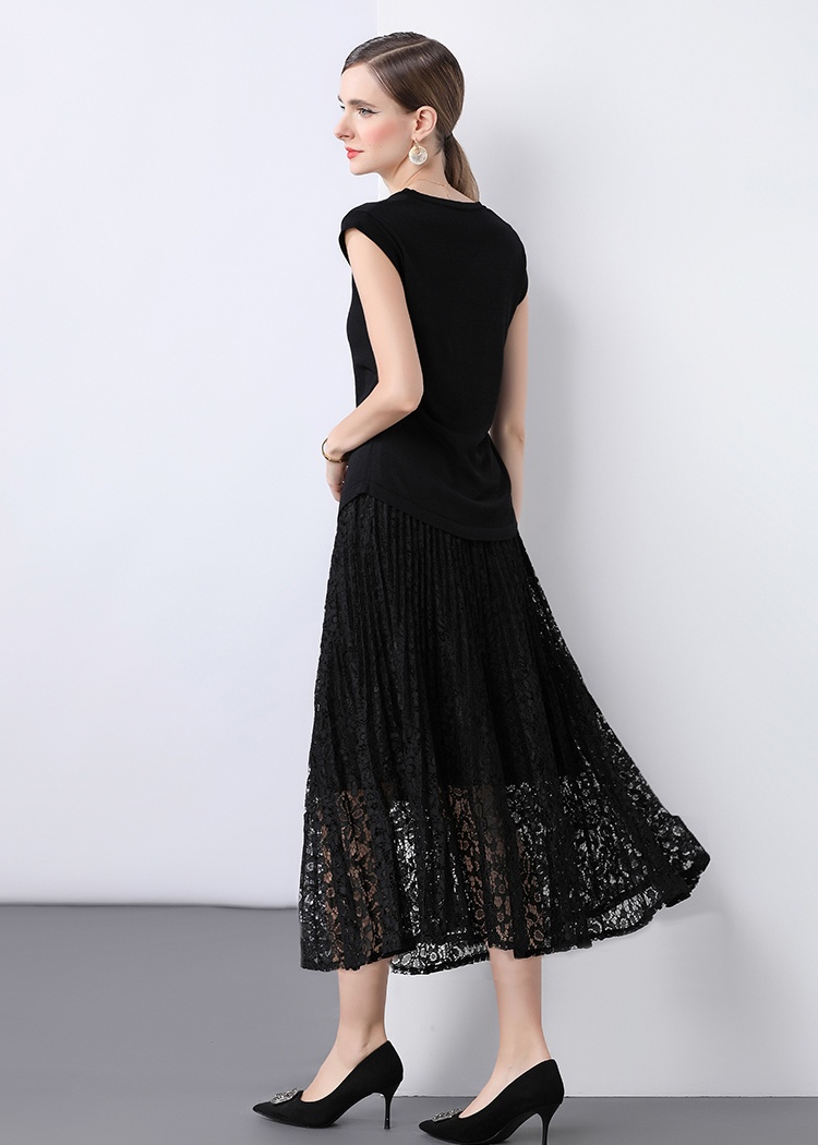 Lace small shirt knitted tops a set