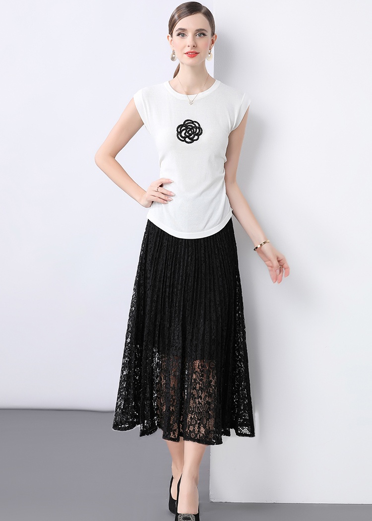 Lace small shirt knitted tops a set