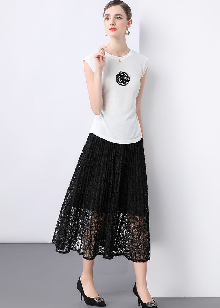 Lace small shirt knitted tops a set