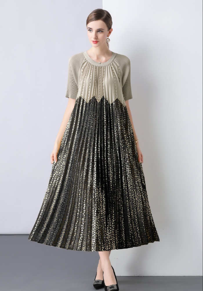 Short sleeve loose chiffon pleated Pleats Please dress