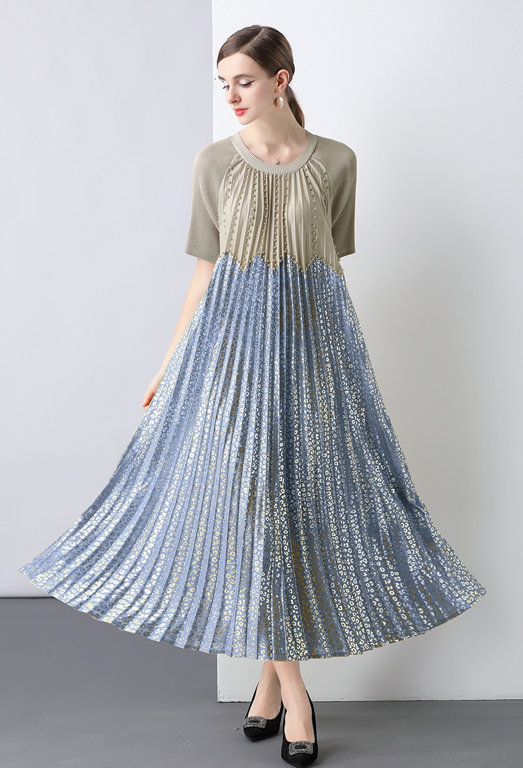 Short sleeve loose chiffon pleated Pleats Please dress