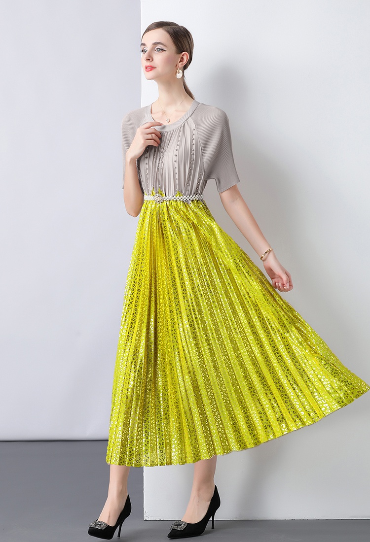 Short sleeve loose chiffon pleated Pleats Please dress
