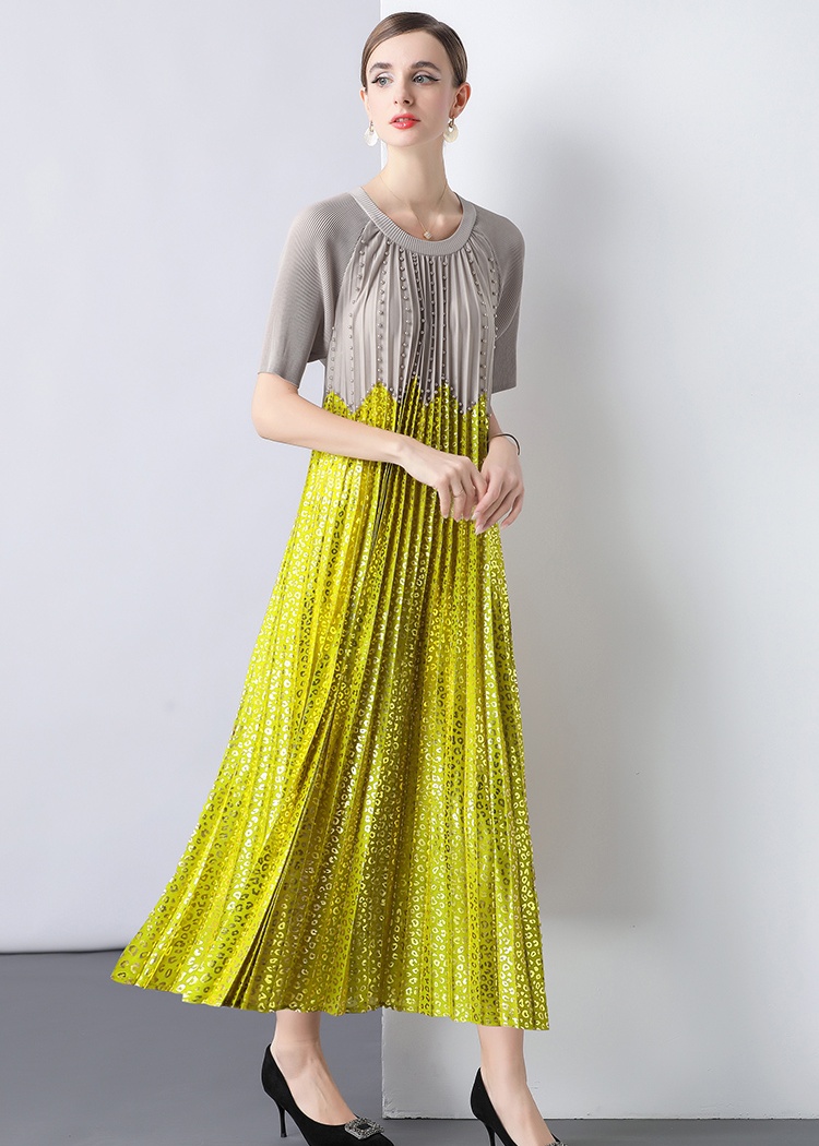 Short sleeve loose chiffon pleated Pleats Please dress