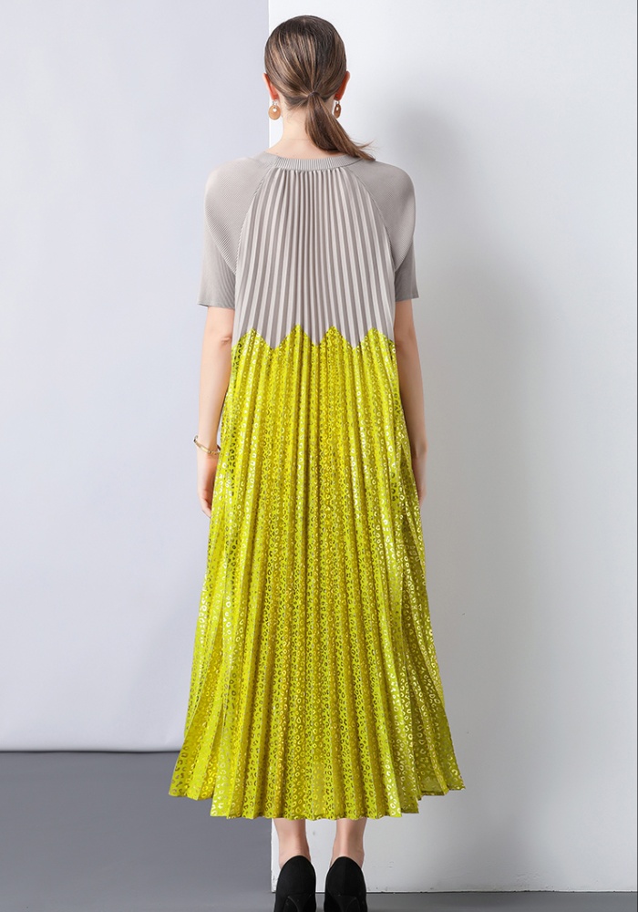 Short sleeve loose chiffon pleated Pleats Please dress