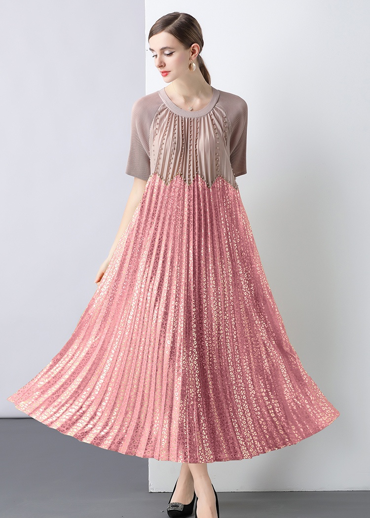 Short sleeve loose chiffon pleated Pleats Please dress