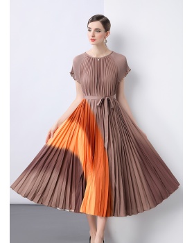 Round neck pleated loose Pleats Please chiffon dress