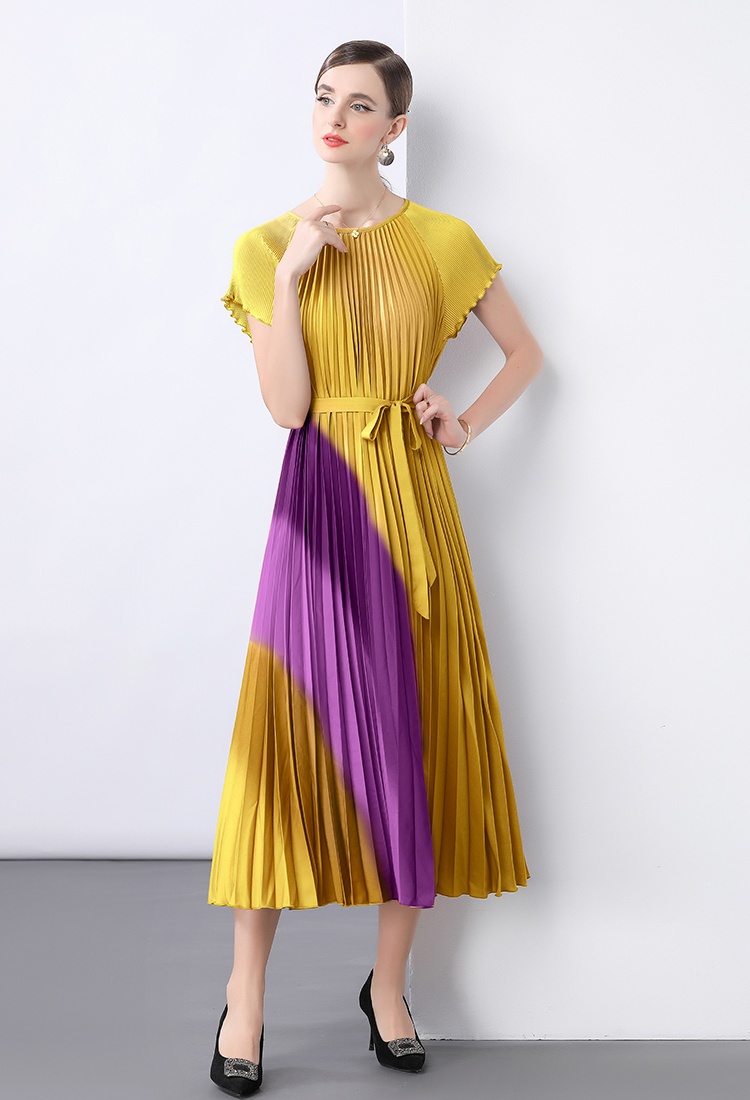 Round neck pleated loose Pleats Please chiffon dress